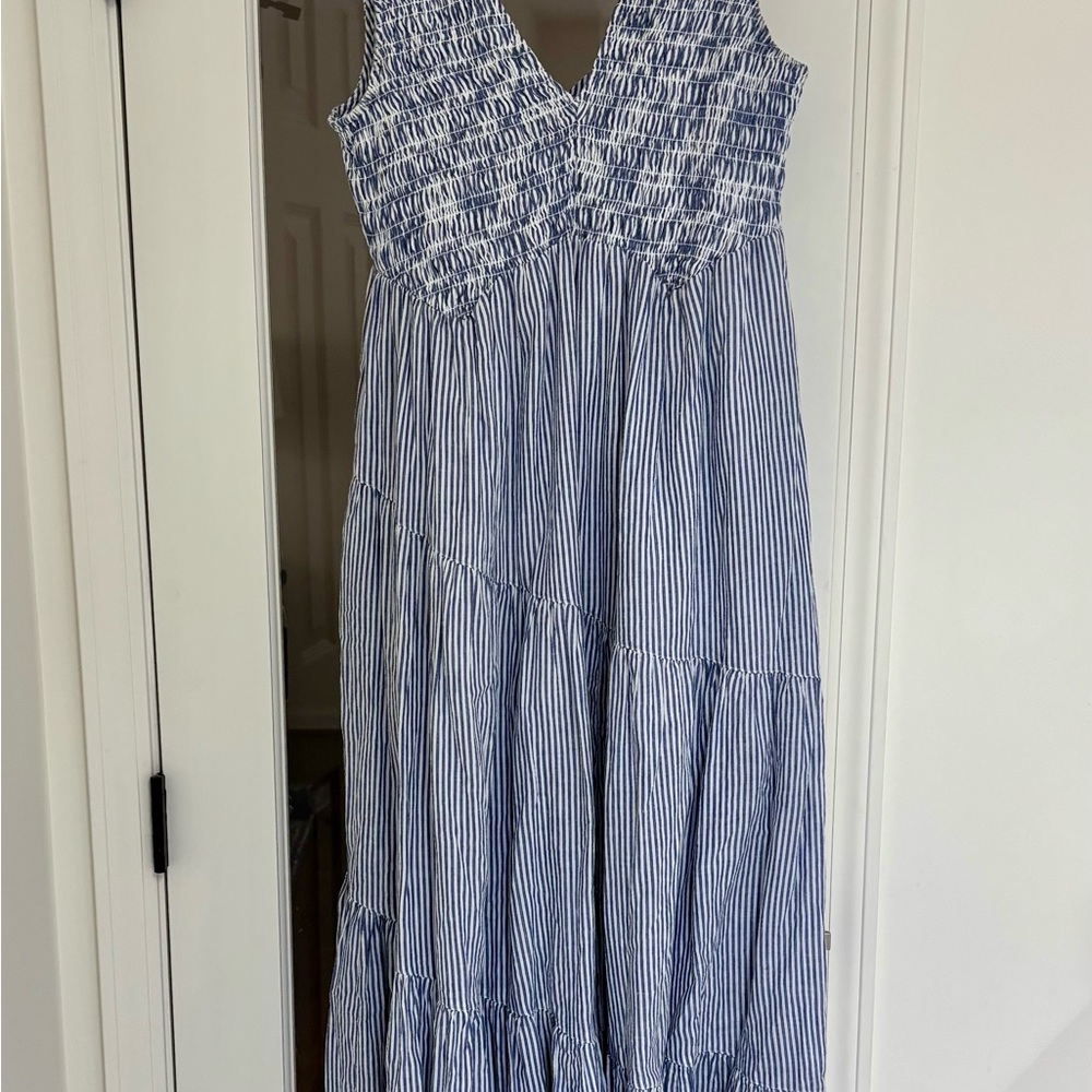 Navy and White Striped Sleeveless Dress